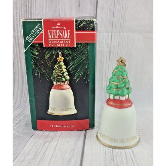 O Christmas Tree`1992`A Fine Porcelain Painted Bell.Hallmark Christmas Ornament - Picture 1 of 5